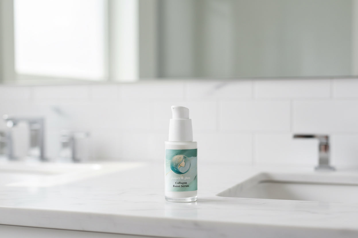 Skincare serum bottle with a dropper on a light gray background